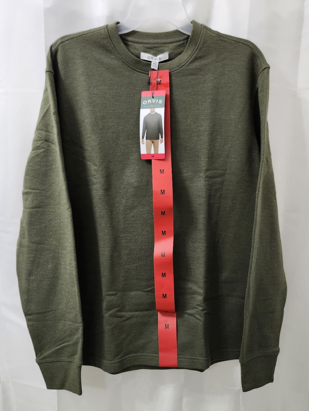 Orvis Olive Green Crewneck Long-Sleeve Pullover Cotton Blend